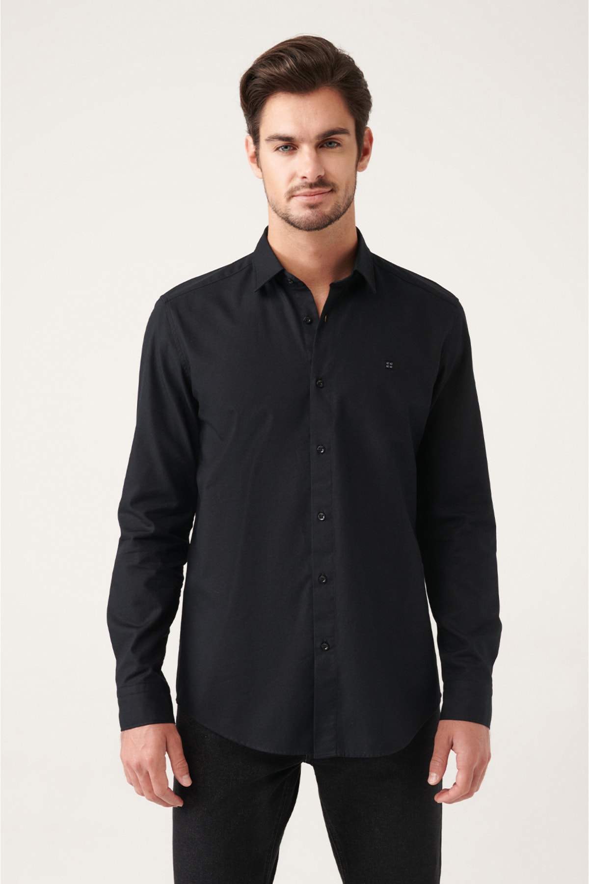 black-100-cotton-classic-collar-dobby-regular-fit-shirt