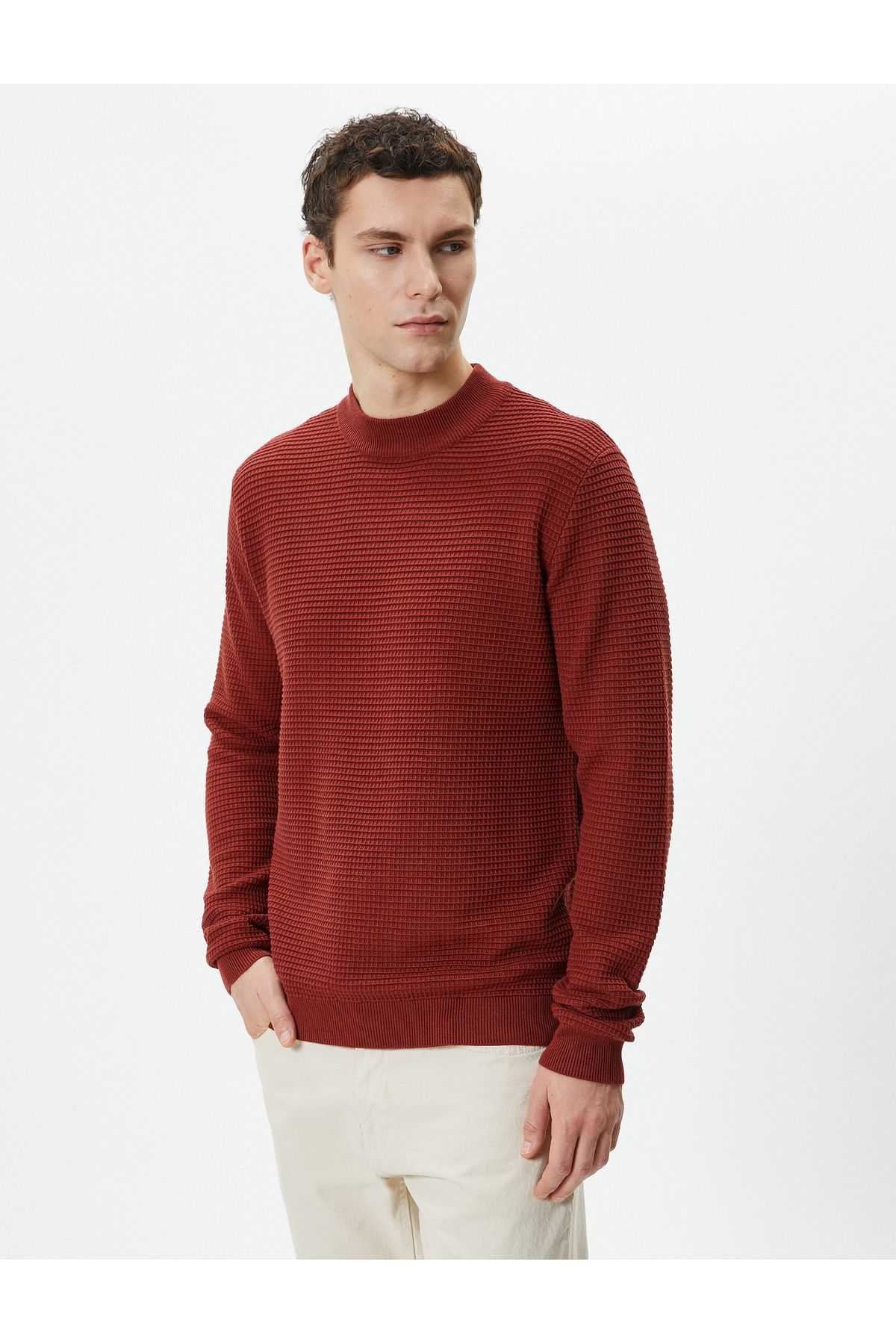 ژاکت بافتنی Slim Fit Basic Crew Neck Textured