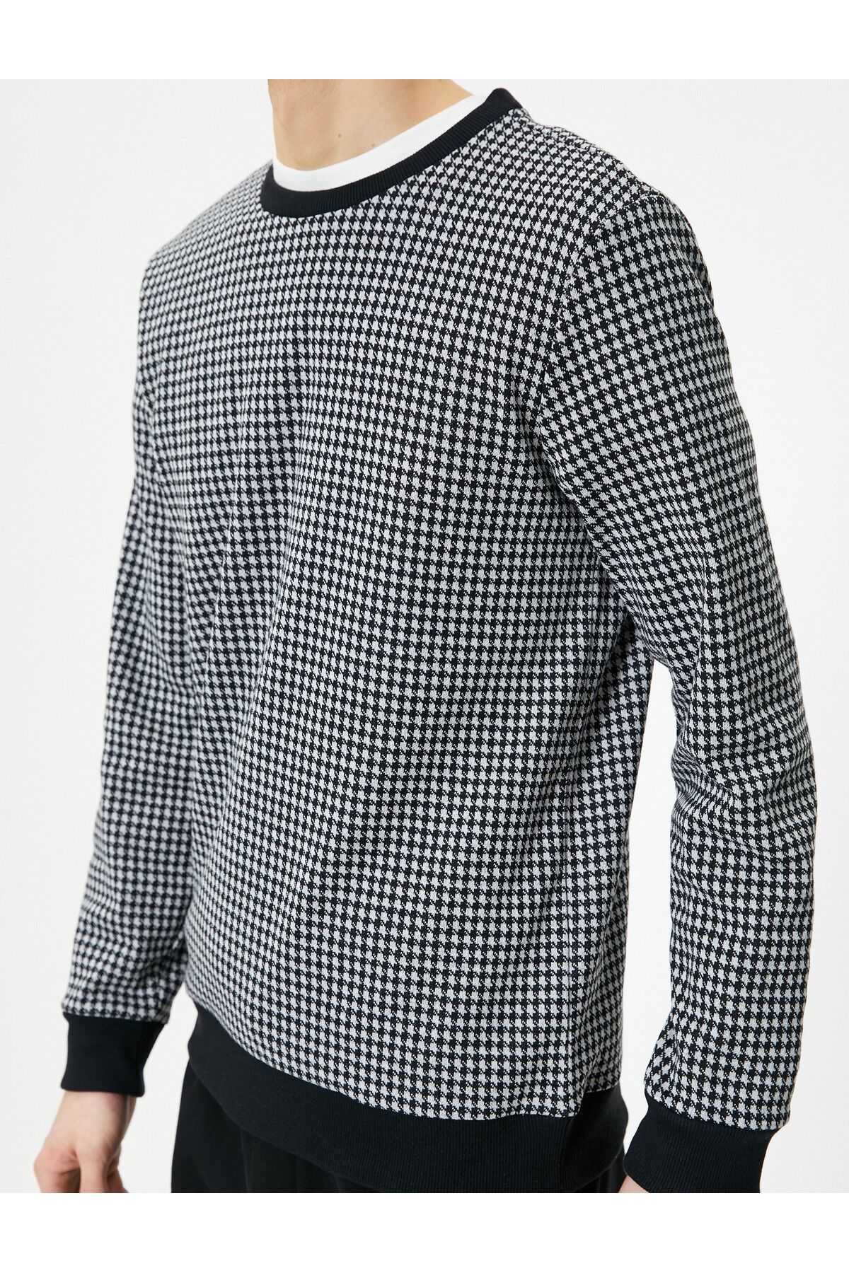 ژاکت یقه خدمه مدل Houndstooth آستین بلند