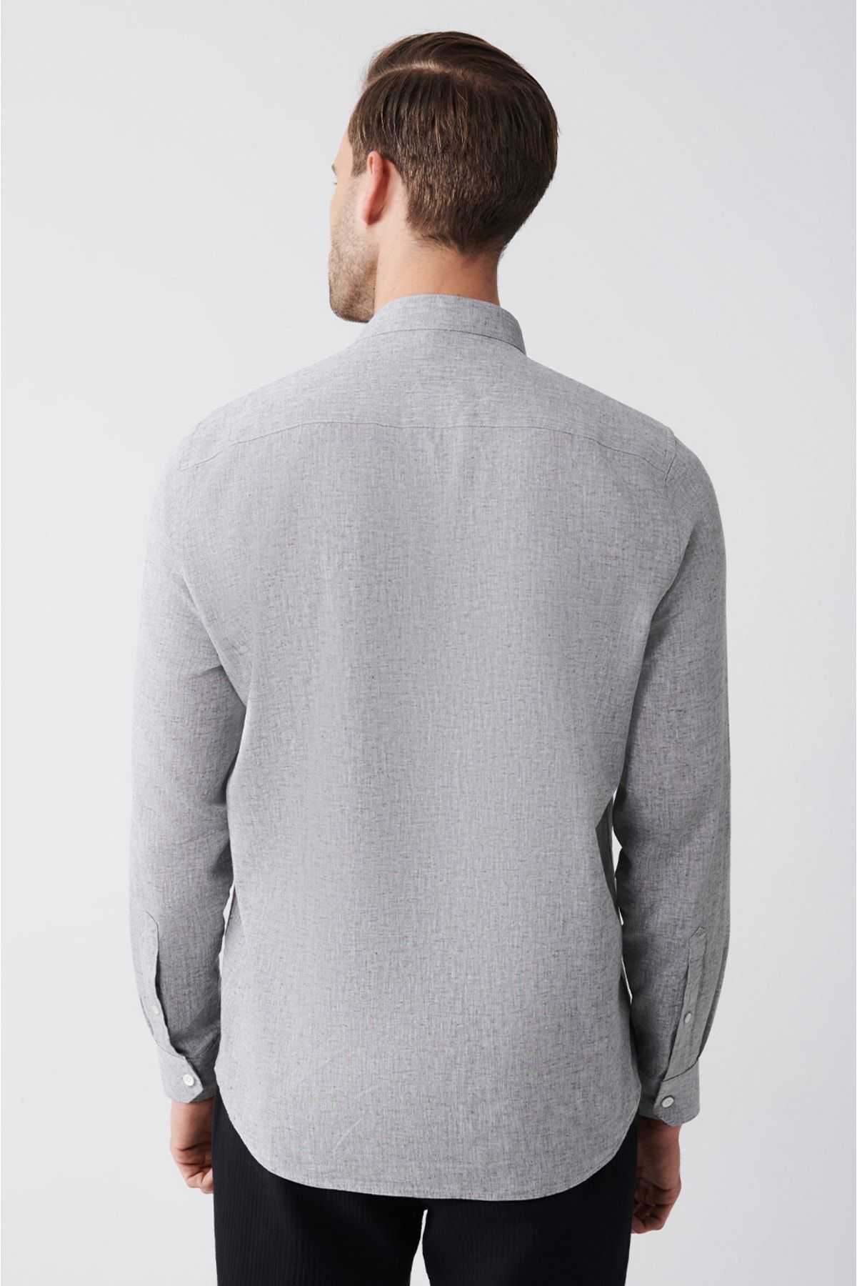 پیراهن کتانی یقه کلاسیک آنتراسیت مردانه ترکیبی استاندارد با برش معمولی