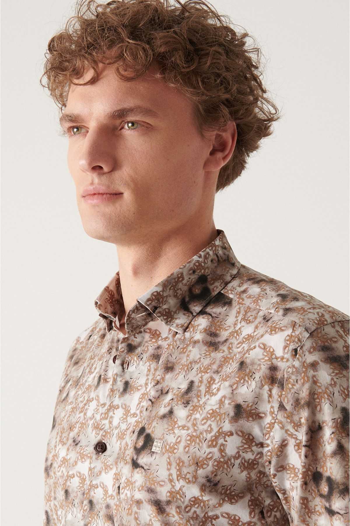 پیراهن مردانه شتری طرح دار A22y2013