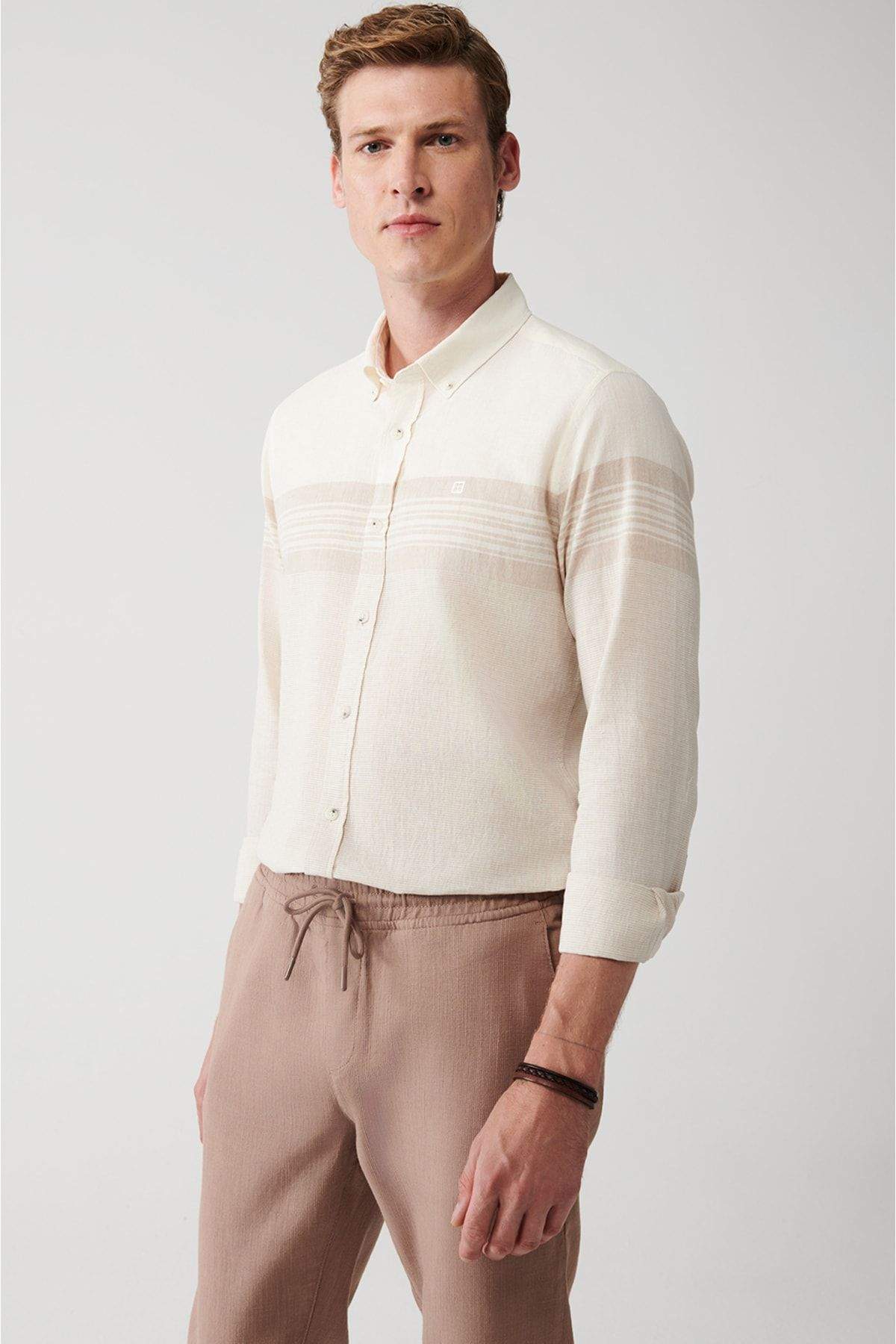 mens-beige-cotton-linen-striped-shirt