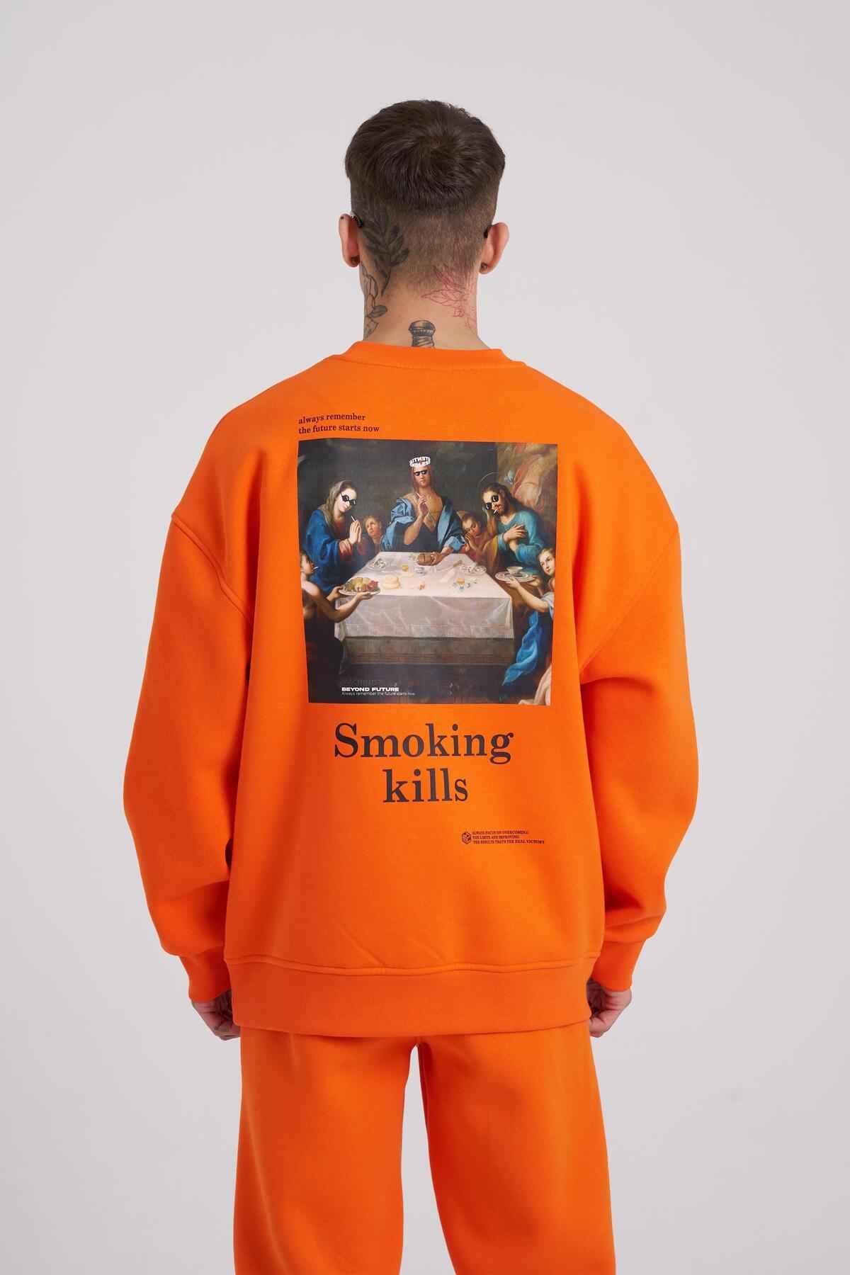 سویشرت مردانه Smoking Kill چاپ شده به رنگ بژ