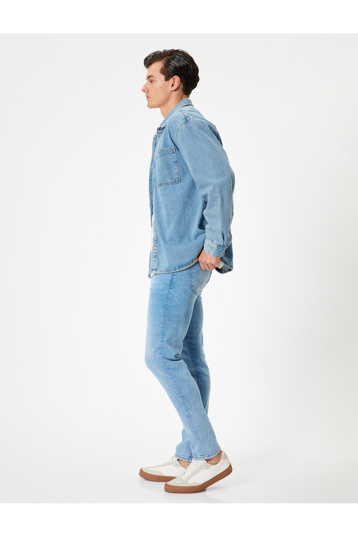 شلوار جین لاغر با کمر منظم دکمه دار - Michael Jean