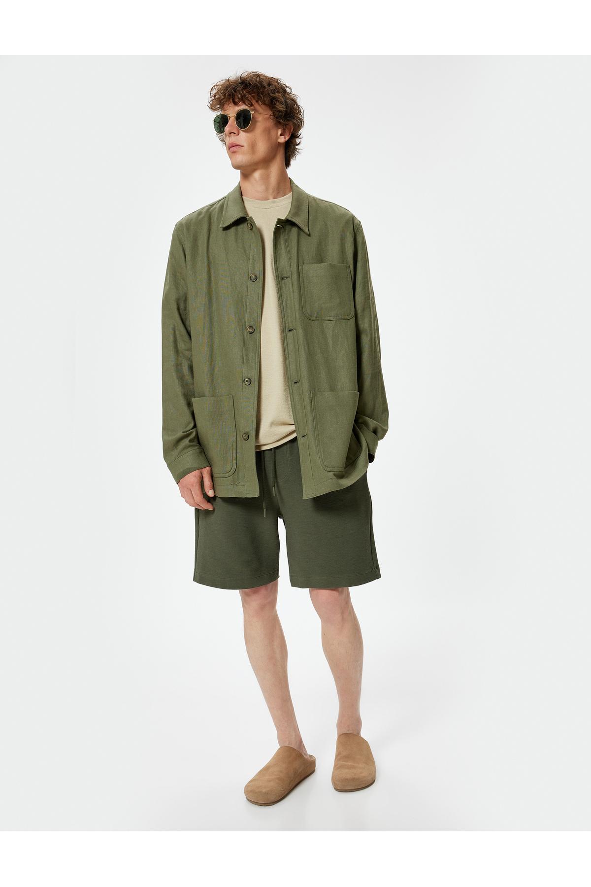 شورت برمودا نخی با دور کمر توری و جزئیات جیب