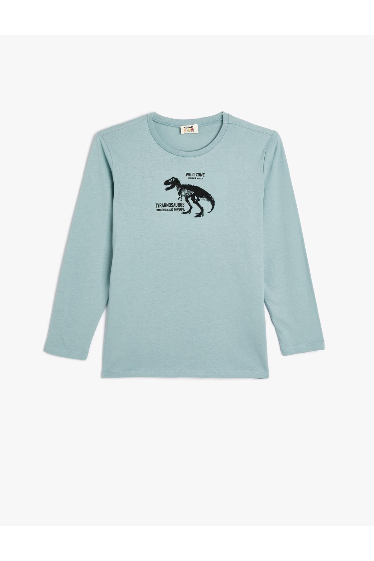 تیشرت دایناسور آستین بلند یقه خدمه نخی