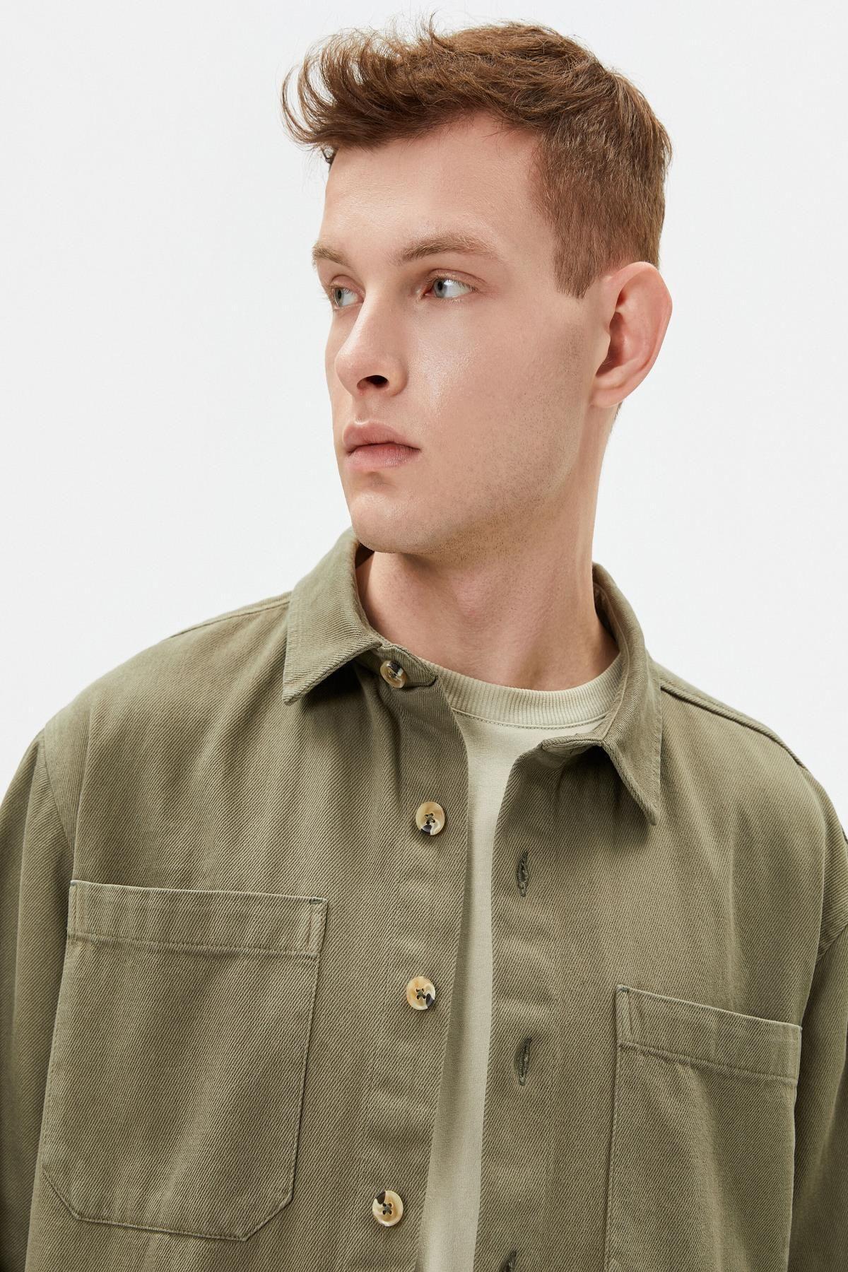 جیب پیراهن بوم با جزئیات یقه کلاسیک آستین بلند دکمه دار