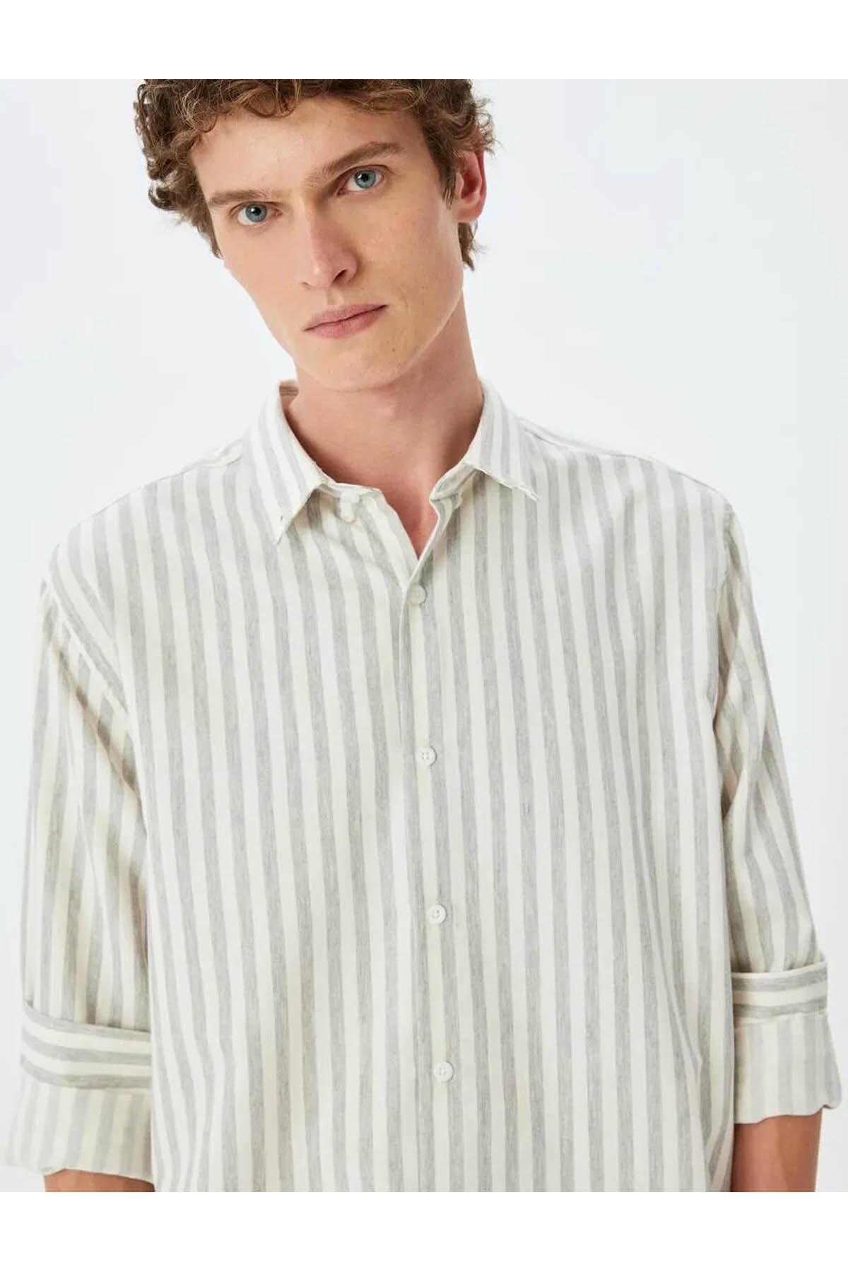 پیراهن مرد خاکستری راه راه باریک 5SAM60004HW