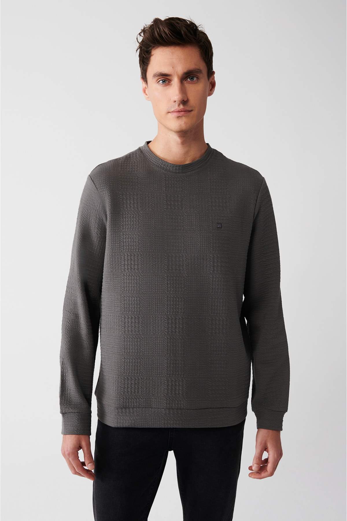 anthracite-crew-neck-cotton-jacquard-regular-fit-sweatshirt