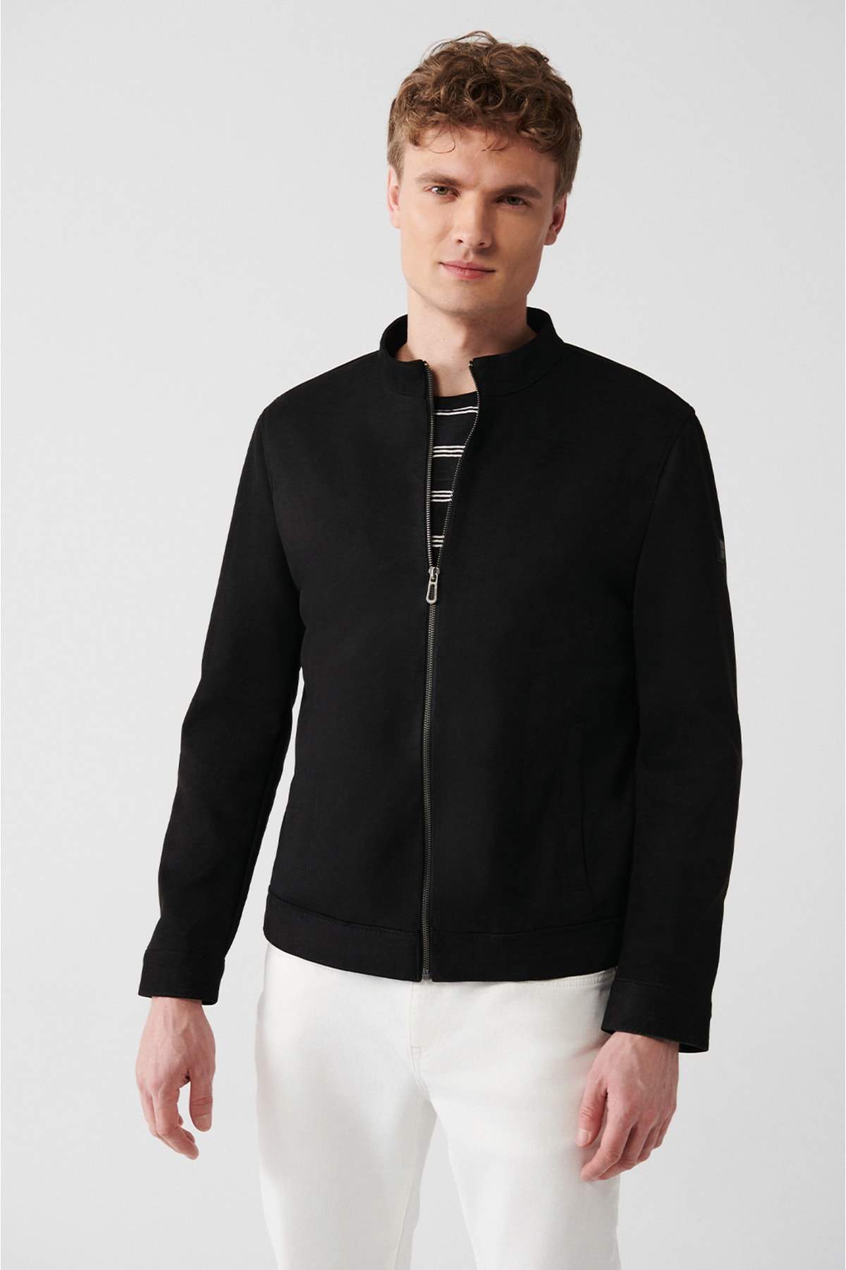 black-suede-textured-zipper-front-standard-fit-coat